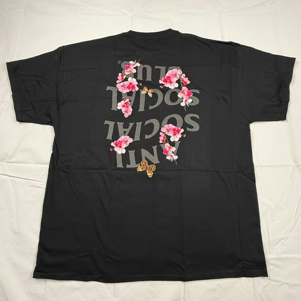 Anti Social Social Club Kkoch Black Floral Butterfly Tee Shirt 2XL New